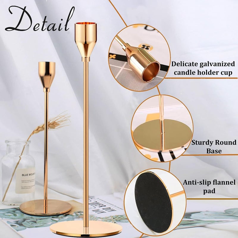 SHDSL French Gold Taper Candle Holders,Set of 6 Tall Taper Candlestick fit for 3/4" Thick Pillar Candle&Led Modern Metal Candle Stands Decorative Table Centerpieces for Dinning Party Church,Decorative - Image 2